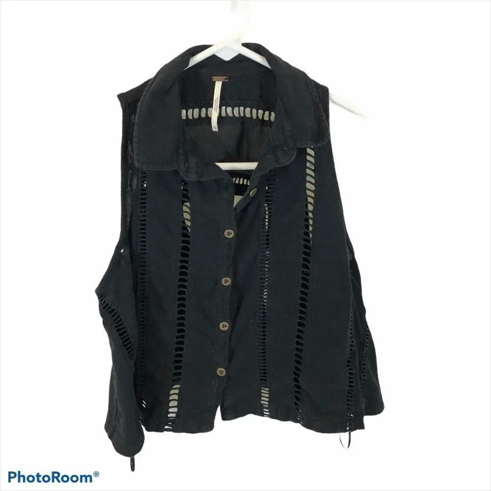Free People Black Dandy Cut Out Crop Top‎ Size XS